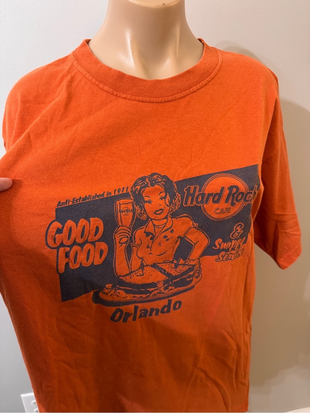Hard Rock Cafe Orlando T-Shirt Orange Large Unisex - Picture 2 of 4